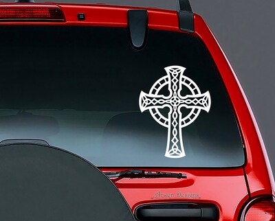 Celtic Cross Vinyl DECAL, Christian Irish Catholic Sun Cross Sticker - image1